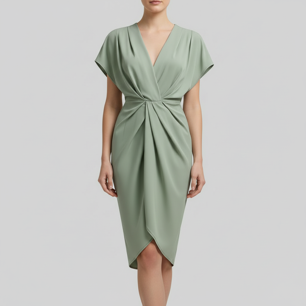 Draped Front Midi Dress | Women's Summer Dress with Side Slit