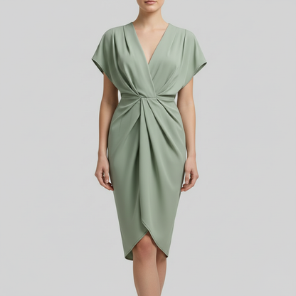 Draped Front Midi Dress | Women's Summer Dress with Side Slit