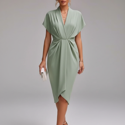 Draped Front Midi Dress | Women's Summer Dress with Side Slit