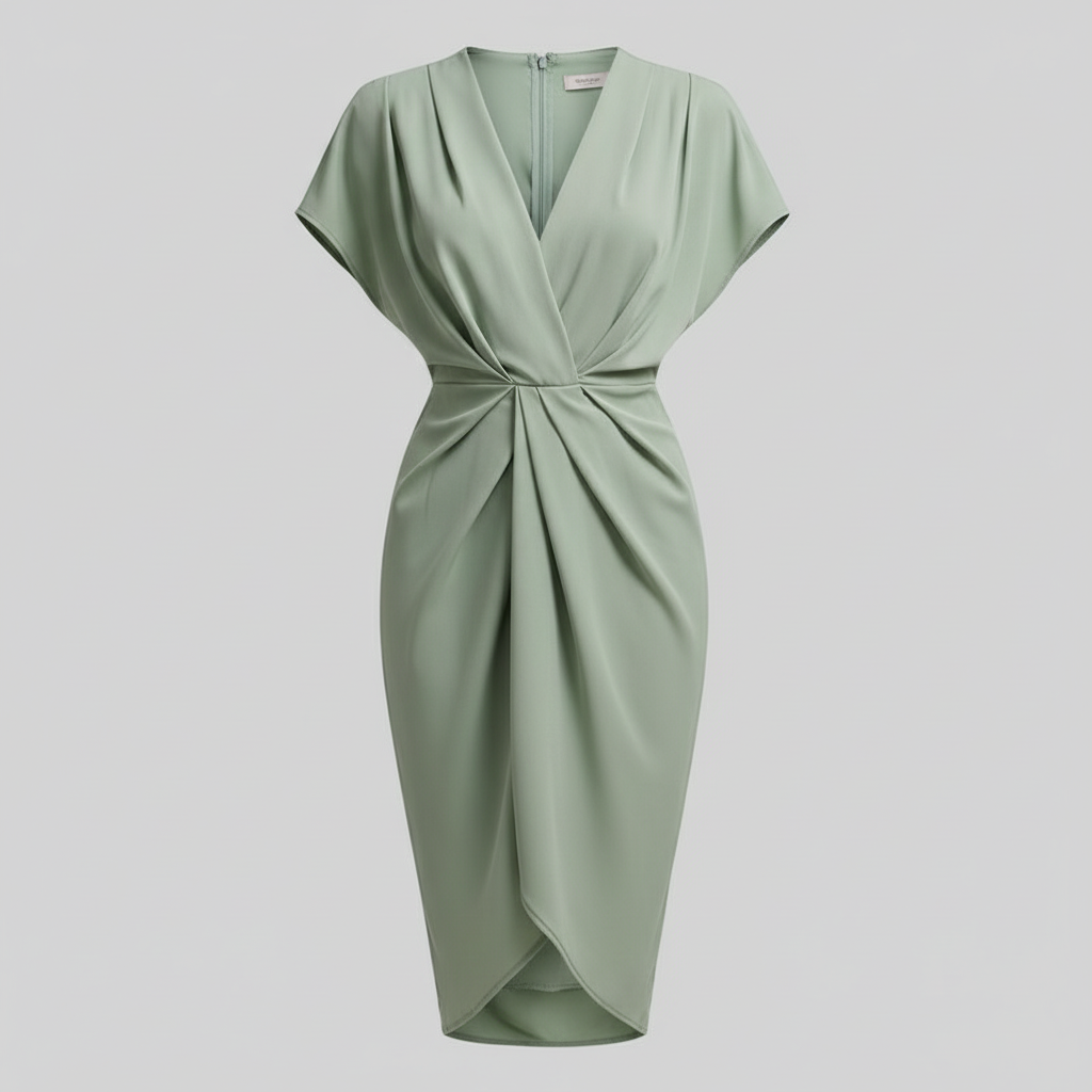 Draped Front Midi Dress | Women's Summer Dress with Side Slit
