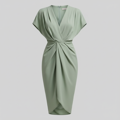 Draped Front Midi Dress | Women's Summer Dress with Side Slit