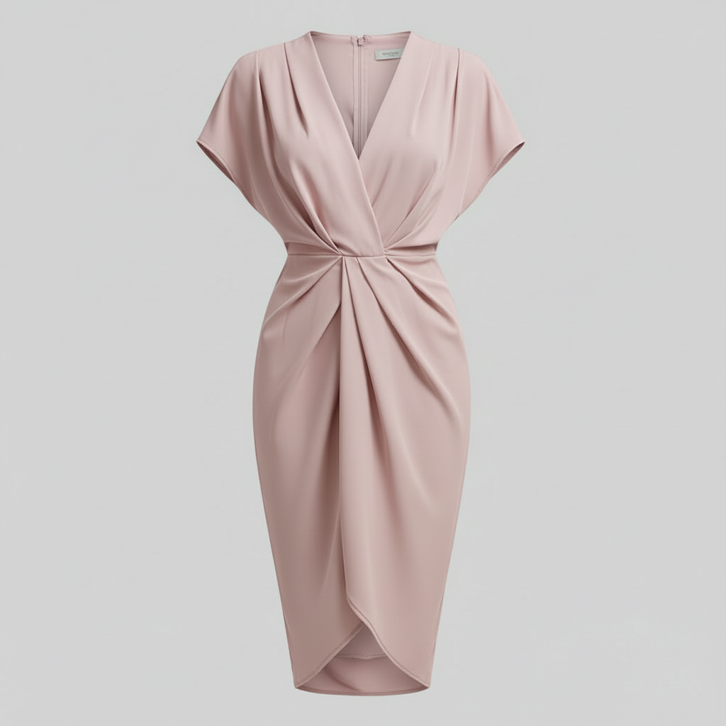 Draped Front Midi Dress | Women's Summer Dress with Side Slit
