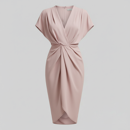 Draped Front Midi Dress | Women's Summer Dress with Side Slit