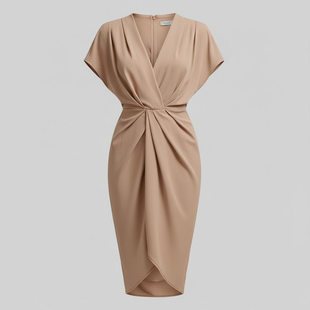 Draped Front Midi Dress | Women's Summer Dress with Side Slit