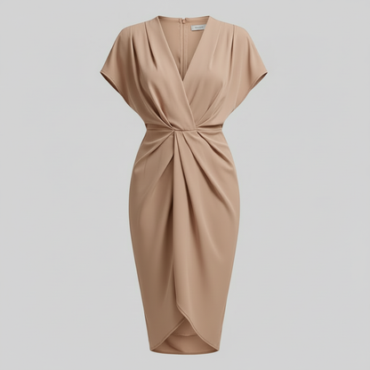 Draped Front Midi Dress | Women's Summer Dress with Side Slit