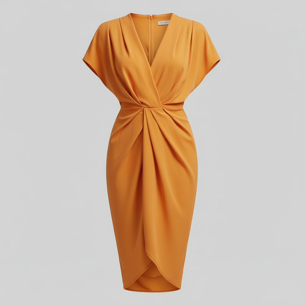 Draped Front Midi Dress | Women's Summer Dress with Side Slit