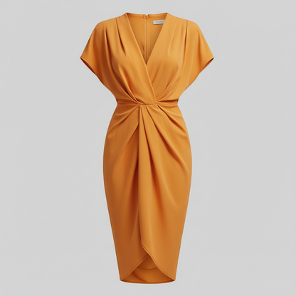 Draped Front Midi Dress | Women's Summer Dress with Side Slit