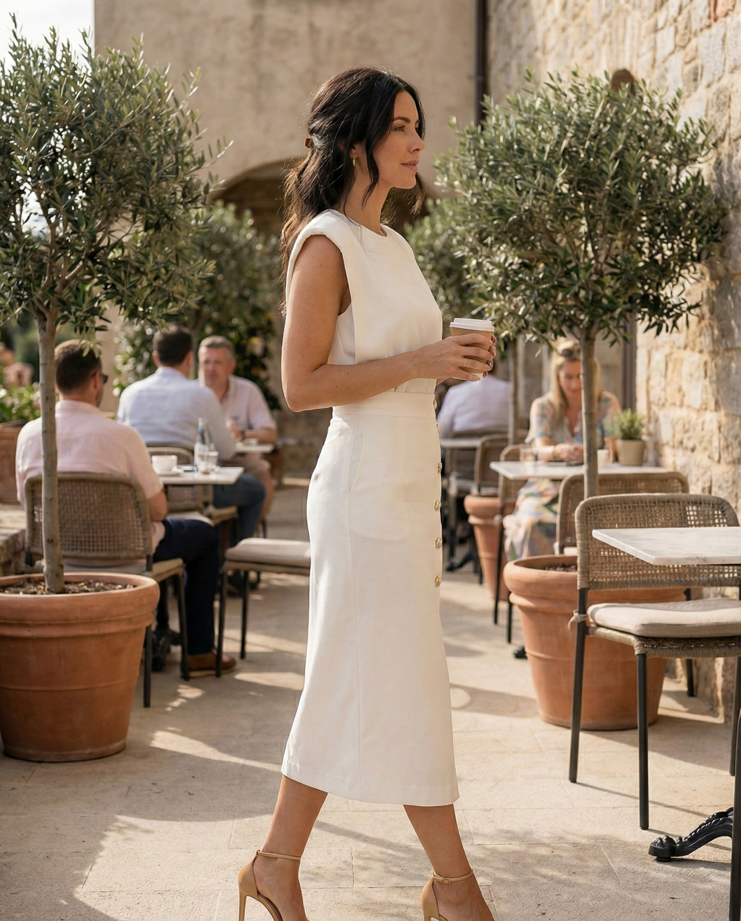 Elegant Midi Dress with Button Detail and Side Slit