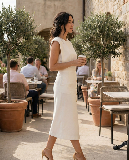 Elegant Midi Dress with Button Detail and Side Slit
