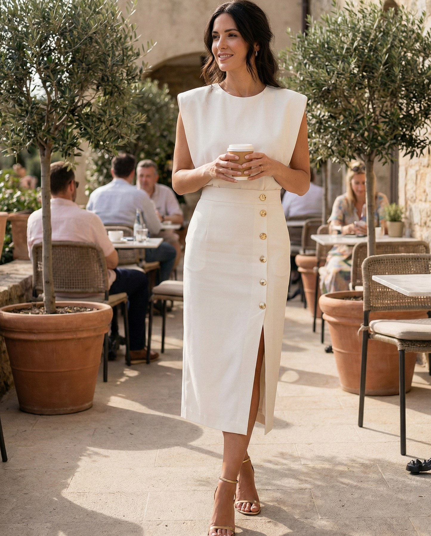 Elegant Midi Dress with Button Detail and Side Slit