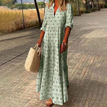 Boho Dress for Women | Maxi V-Neck Long Sleeve Dress