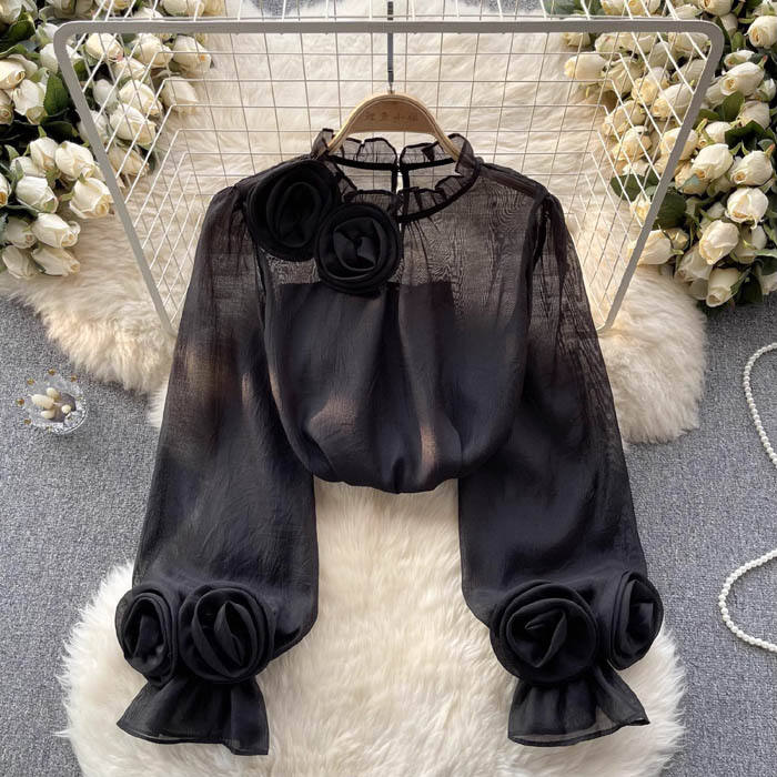 Isabelle | White Blouse With 3D Roses