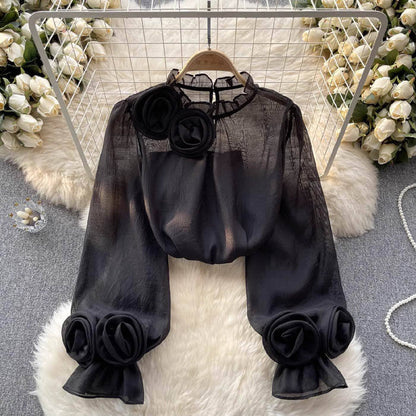 Isabelle | White Blouse With 3D Roses