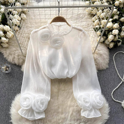 Isabelle | White Blouse With 3D Roses