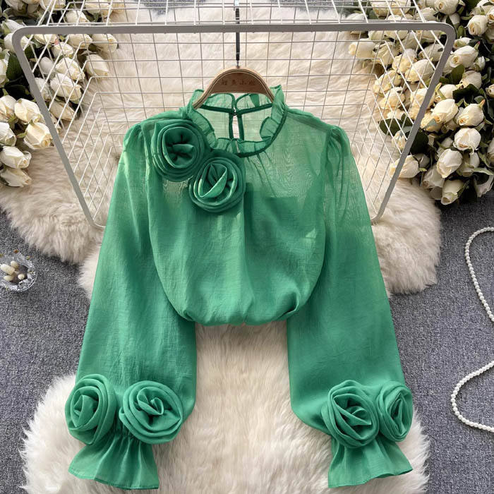 Isabelle | White Blouse With 3D Roses