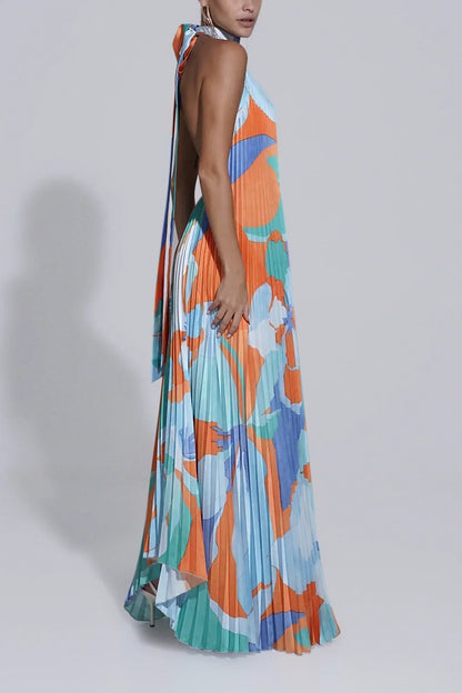 Bordeaux | Women's Wedding Guest Pleated Halter Maxi Dress
