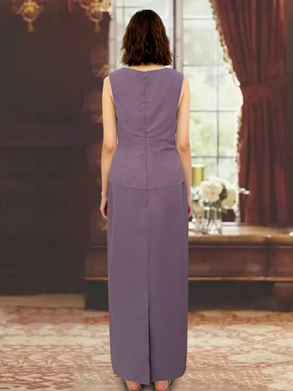 3 Piece Dress Set Sheath/Column Scoop Neck Long Sleeves Floor-Length Mother of the Bride Dresses with Jacket