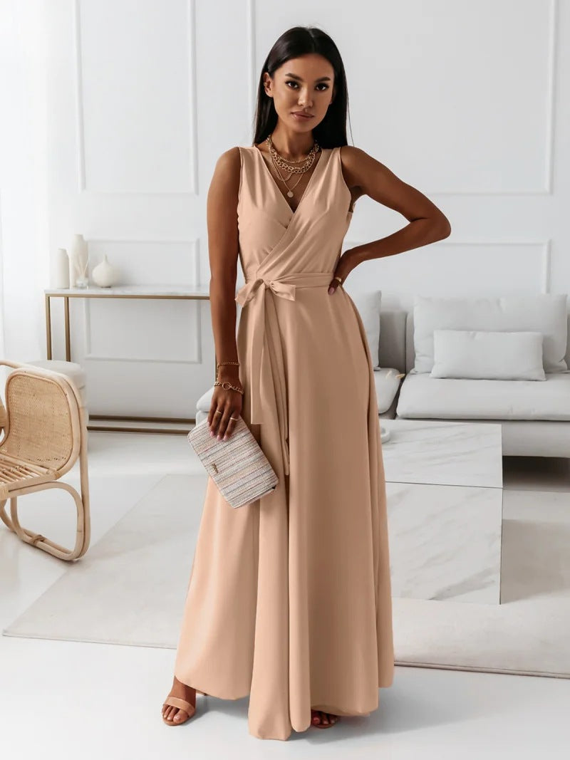 Annabelle | Long Solid Dress for Women with V-Neck