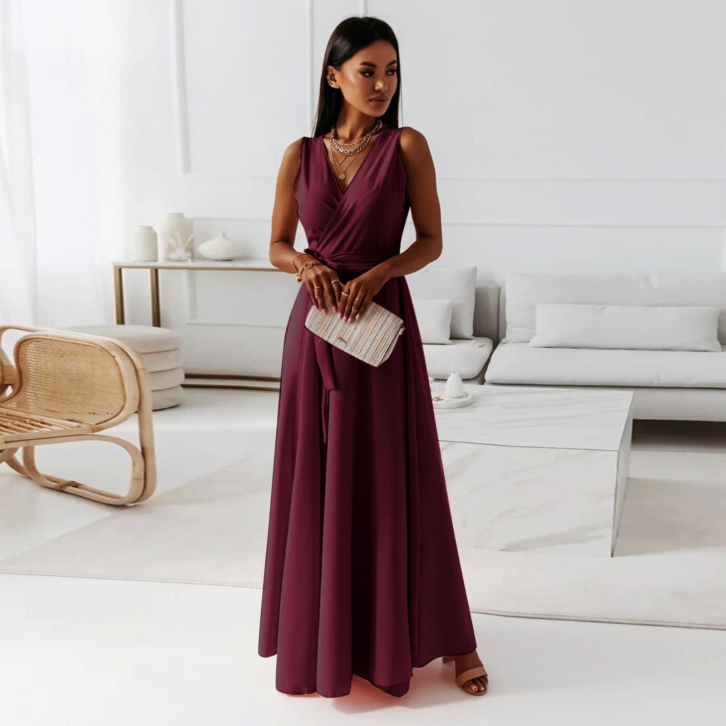 Annabelle | Long Solid Dress for Women with V-Neck