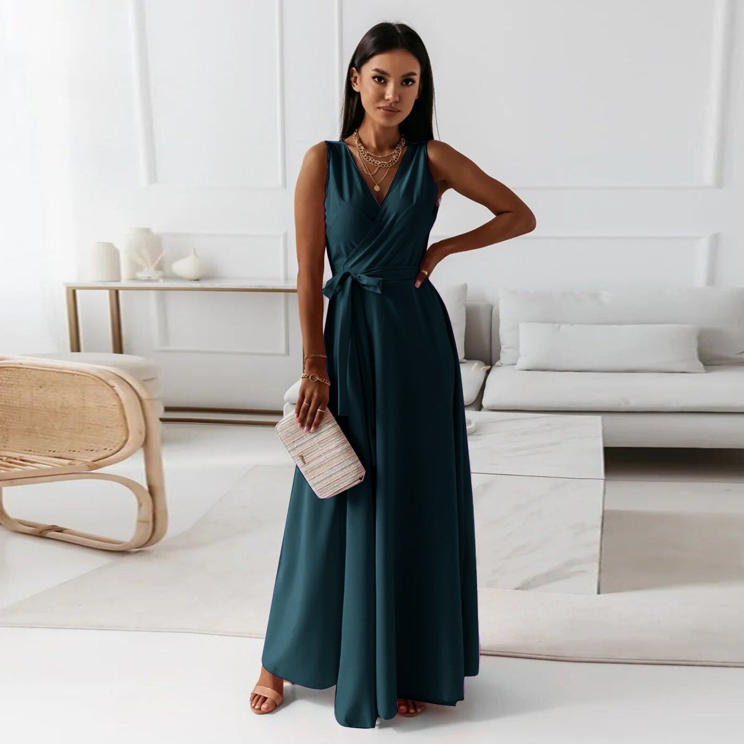 Annabelle | Long Solid Dress for Women with V-Neck