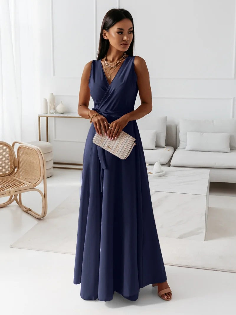 Annabelle | Long Solid Dress for Women with V-Neck