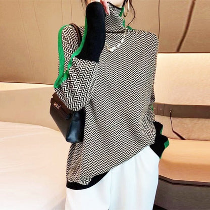 Malou™ | Turtleneck Sweater with Bold Contrasting Stripes