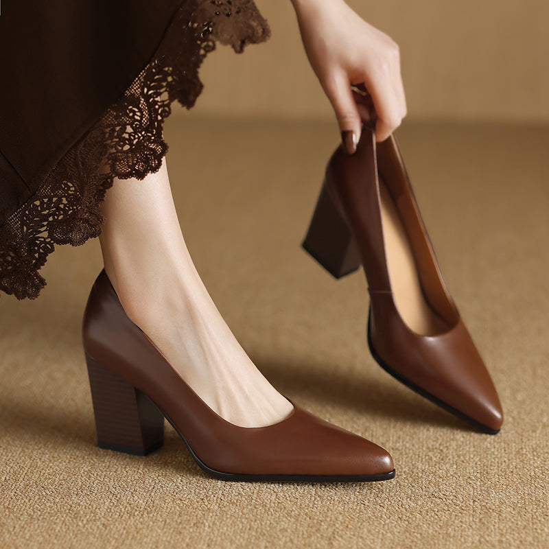 Venetia | Women's Block Heel Pumps Pointed Toe Slip On Work Heels