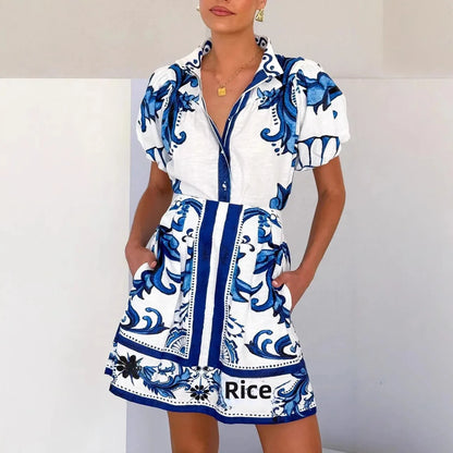 Isla | Women's Floral Print Puff Sleeve Mini Shirt Dress