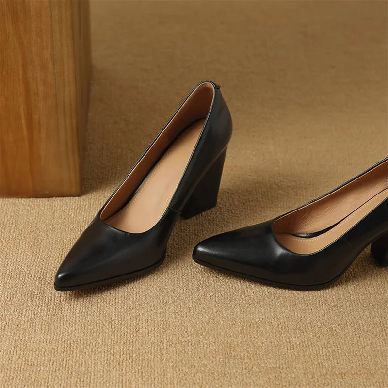 Venetia | Women's Block Heel Pumps Pointed Toe Slip On Work Heels