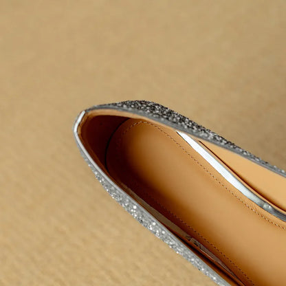 Stella | Women's Glitter Block Heel Pumps Pointed Toe Crystal Buckle