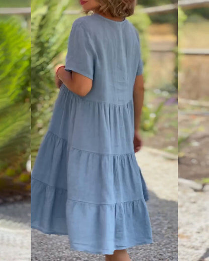 Cotton Linen Dress with V-Neck