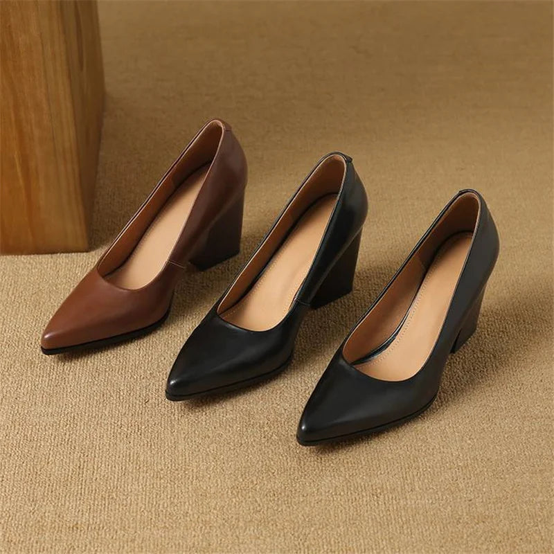 Venetia | Women's Block Heel Pumps Pointed Toe Slip On Work Heels