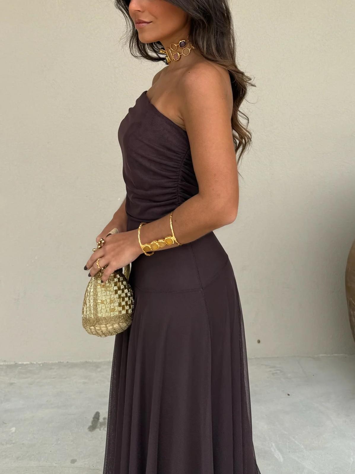 Off Shoulder Chiffon Maxi Dress