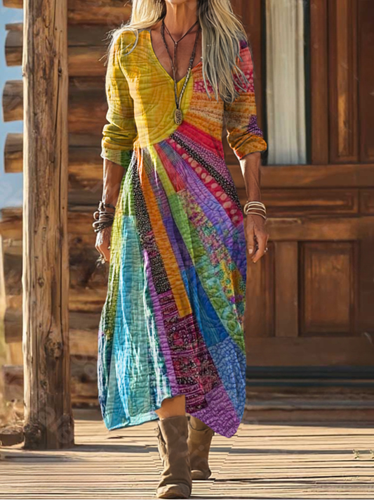 Boho-Chic Sun Pattern Dress