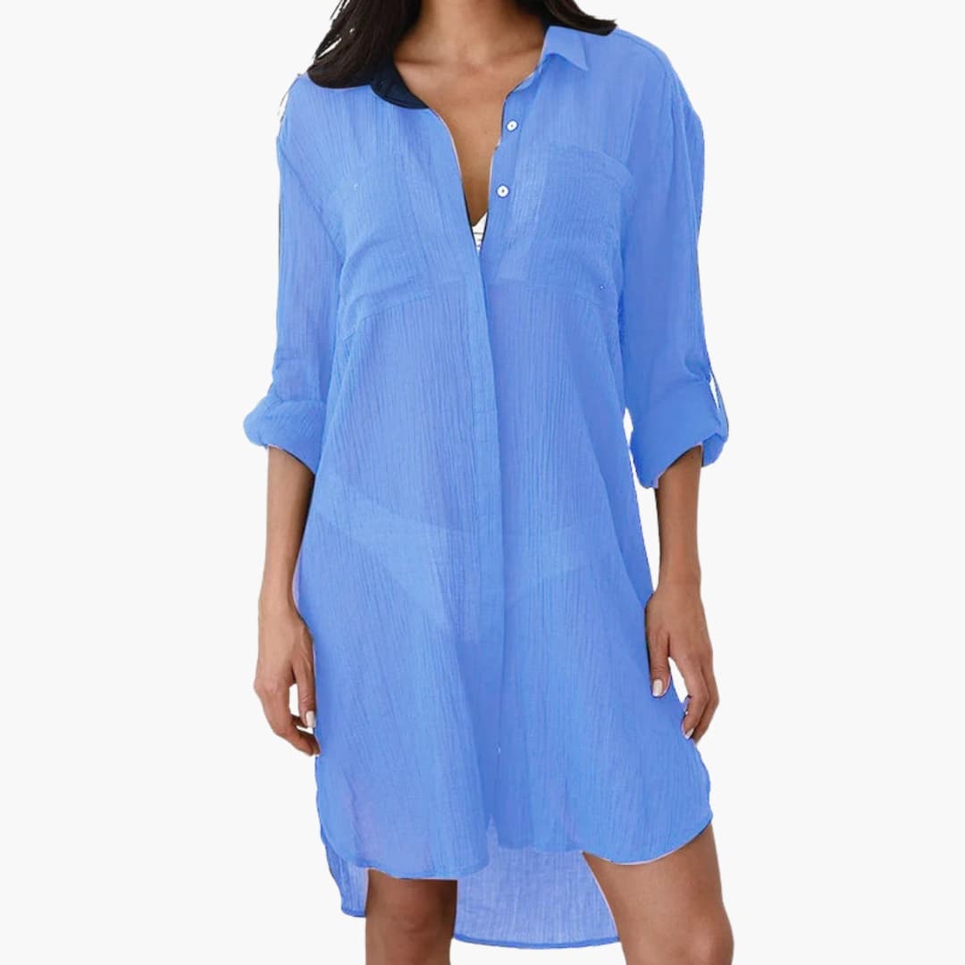 Women’s Beach Cover Up with Collar and Button Front