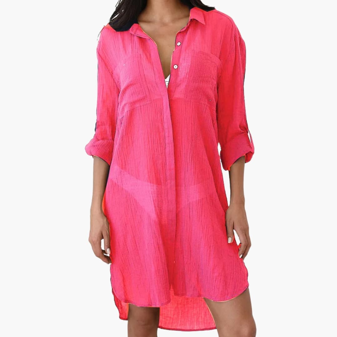 Women’s Beach Cover Up with Collar and Button Front
