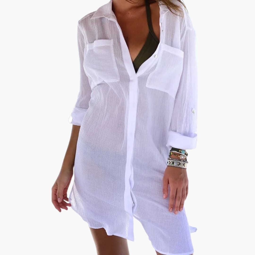 Women’s Beach Cover Up with Collar and Button Front
