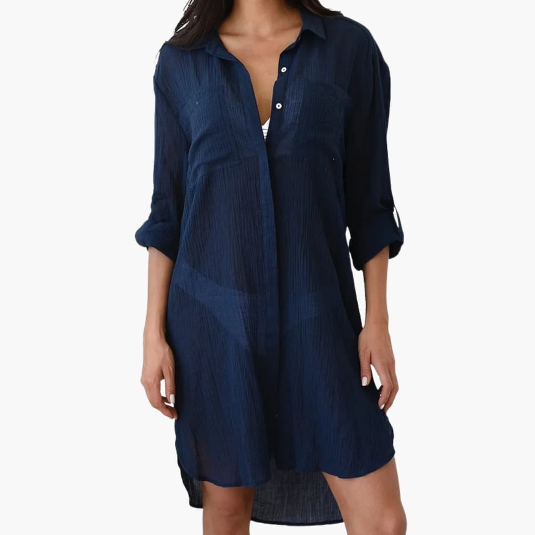 Women’s Beach Cover Up with Collar and Button Front