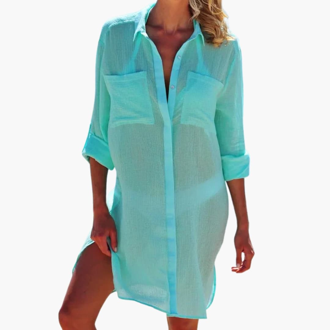 Women’s Beach Cover Up with Collar and Button Front