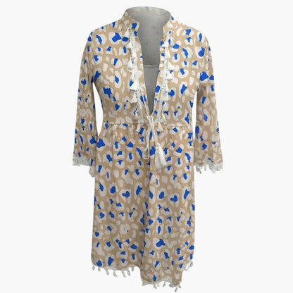 Women’s Beach Dress with High Collar and Floral Pattern