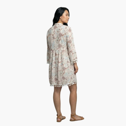 Women’s Beach Dress with High Collar and Floral Pattern
