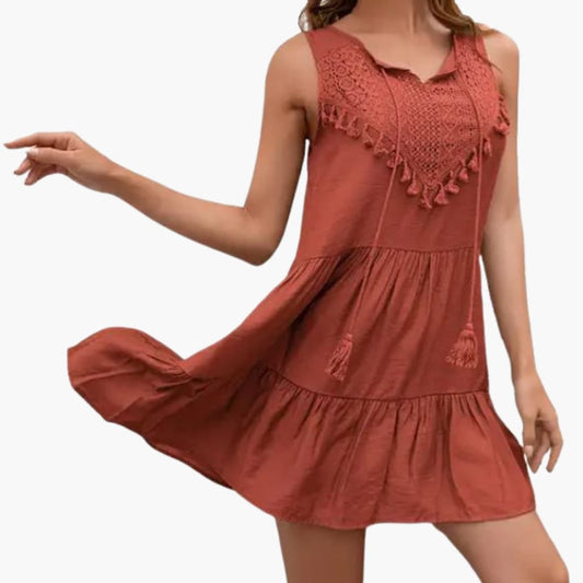 Women’s Beach Dress with Round Neck and Sleeveless Design