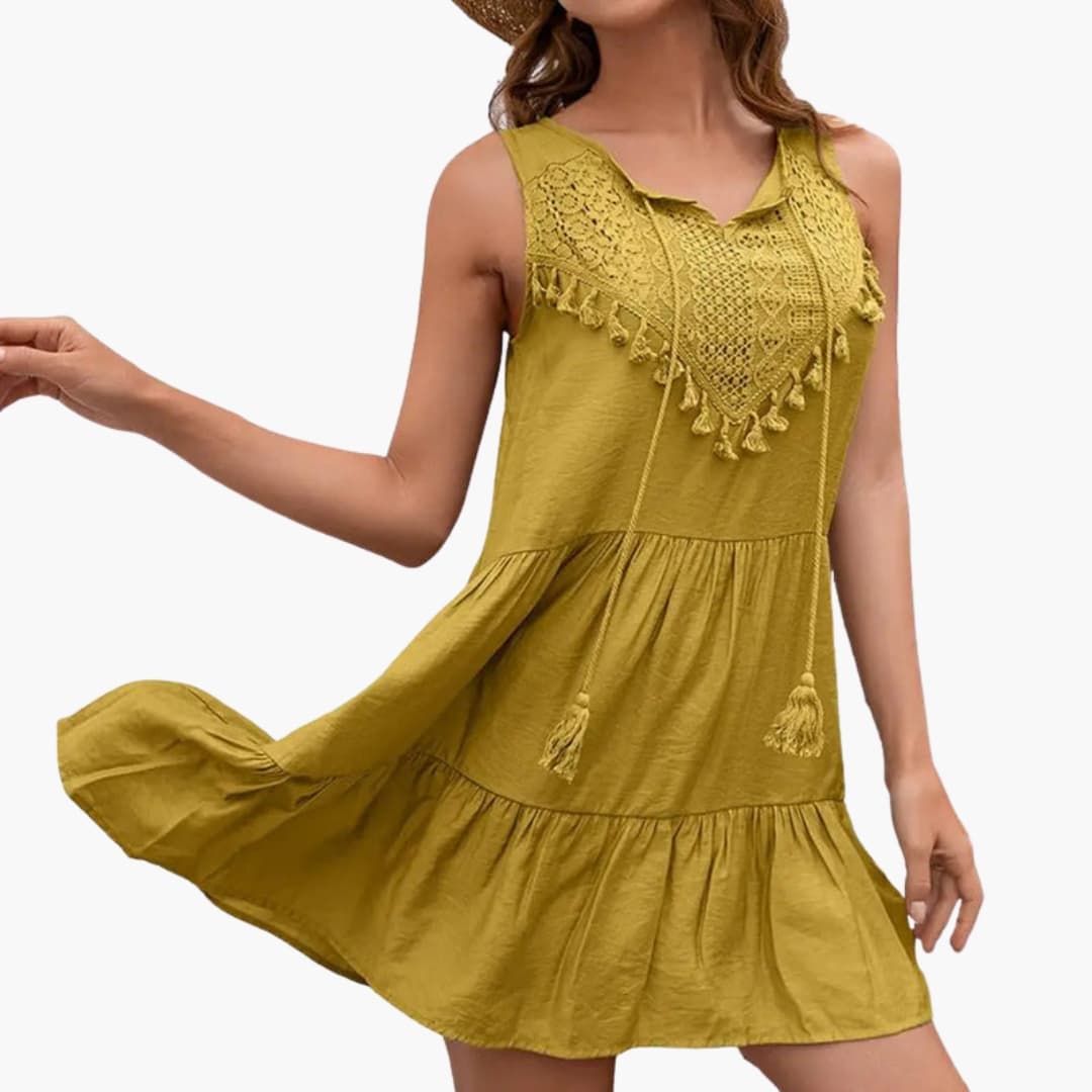 Women’s Beach Dress with Round Neck and Sleeveless Design
