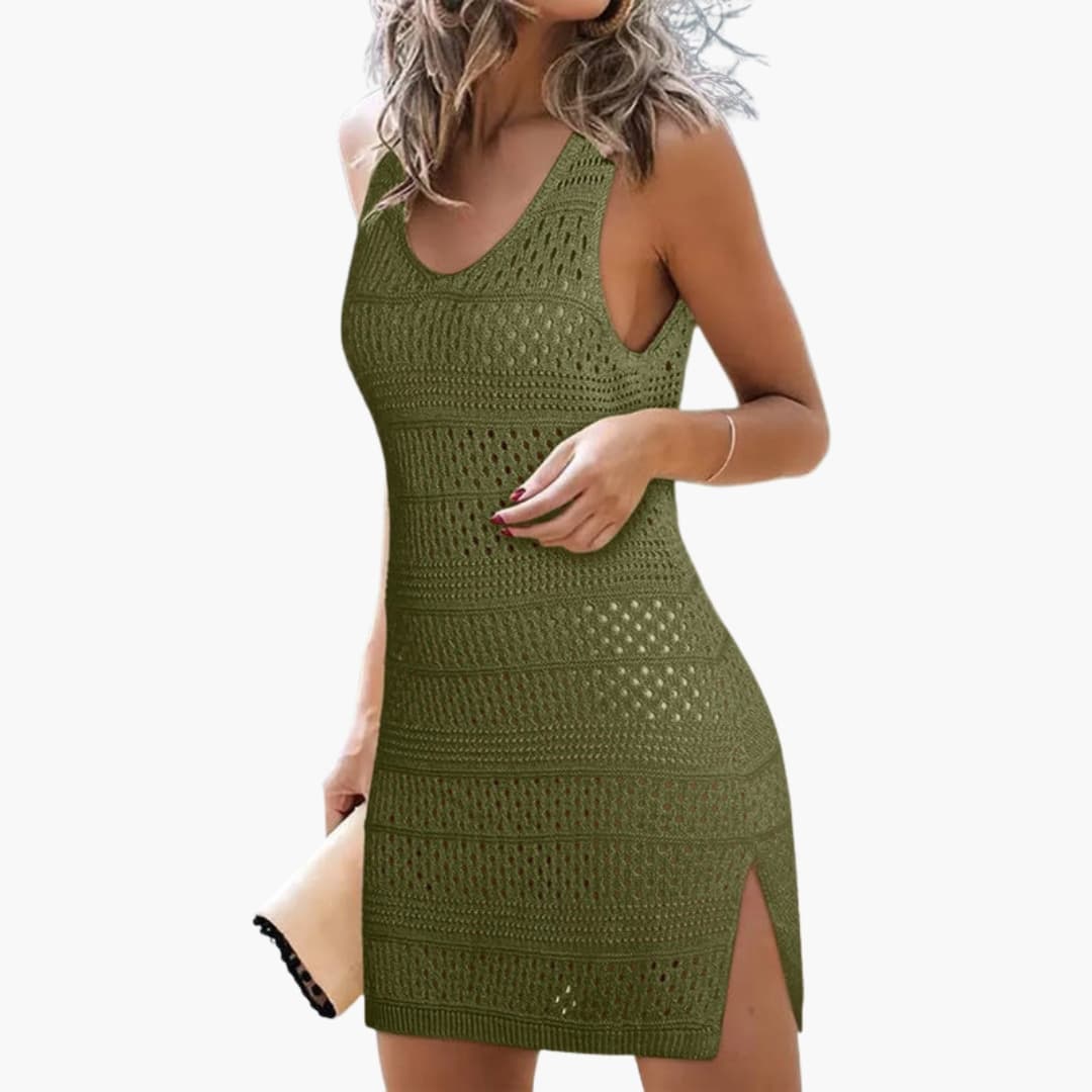 Women’s Beach Dress with V Neck and Mesh Surface