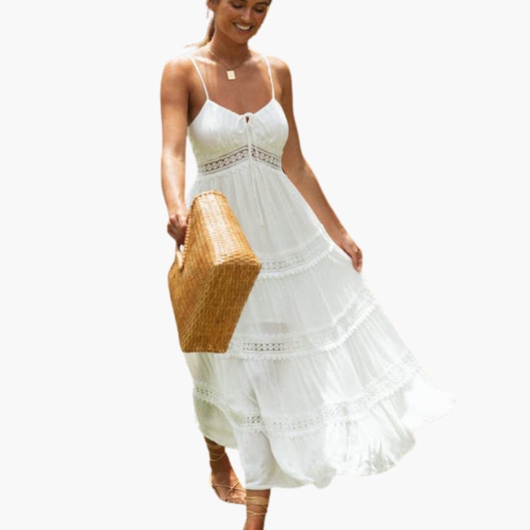 Women’s Maxi Dress with Spaghetti Straps and V Neck