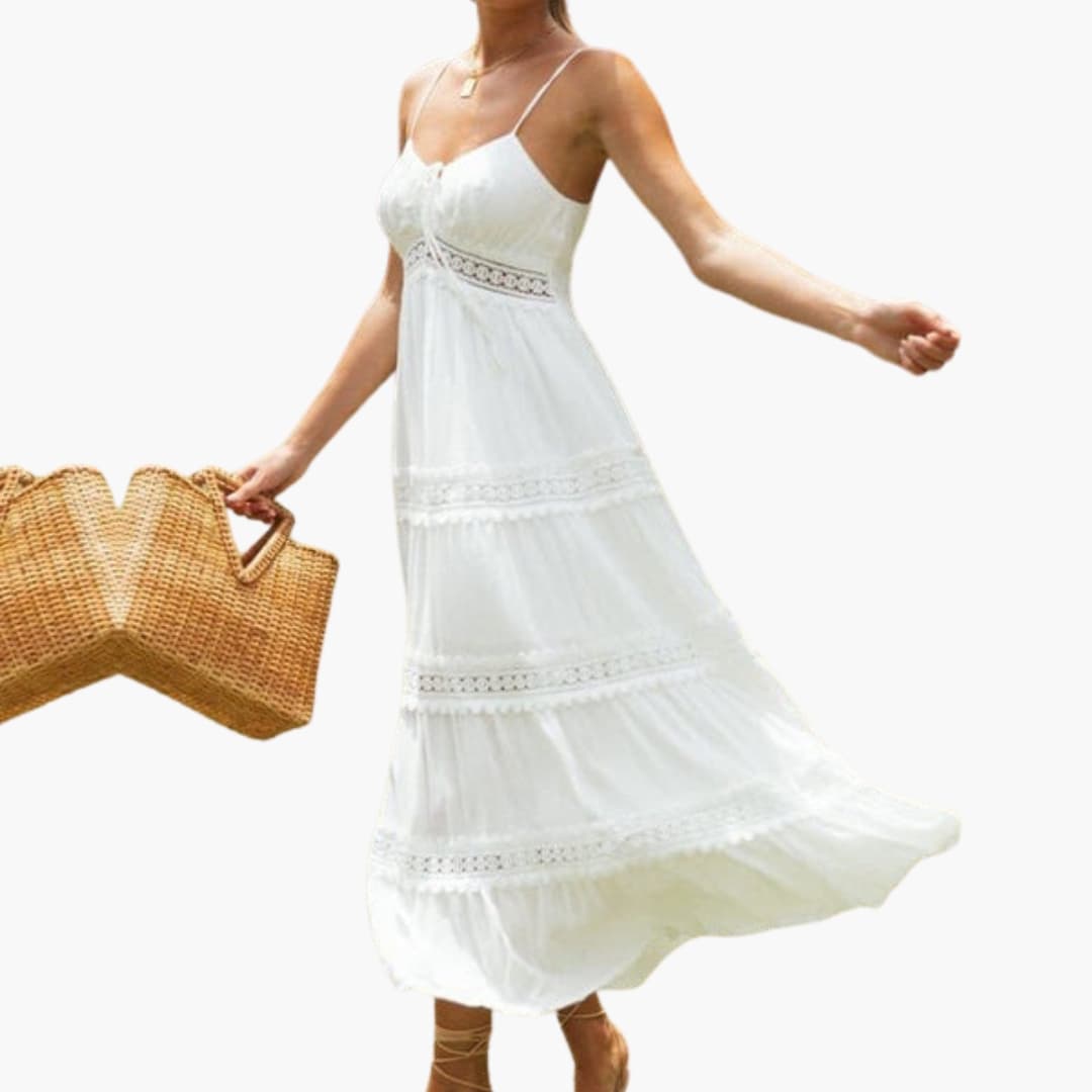 Women’s Maxi Dress with Spaghetti Straps and V Neck