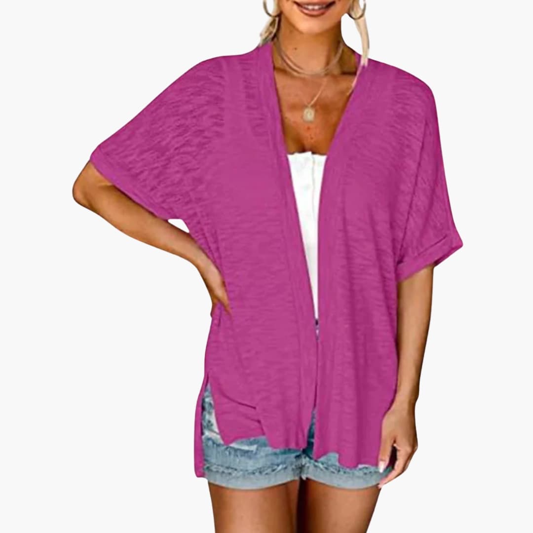 Women’s Open Front Cardigan with Short Sleeves - Layering Top