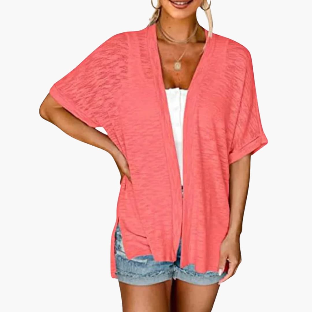 Women’s Open Front Cardigan with Short Sleeves - Layering Top