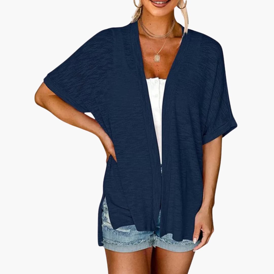 Women’s Open Front Cardigan with Short Sleeves - Layering Top