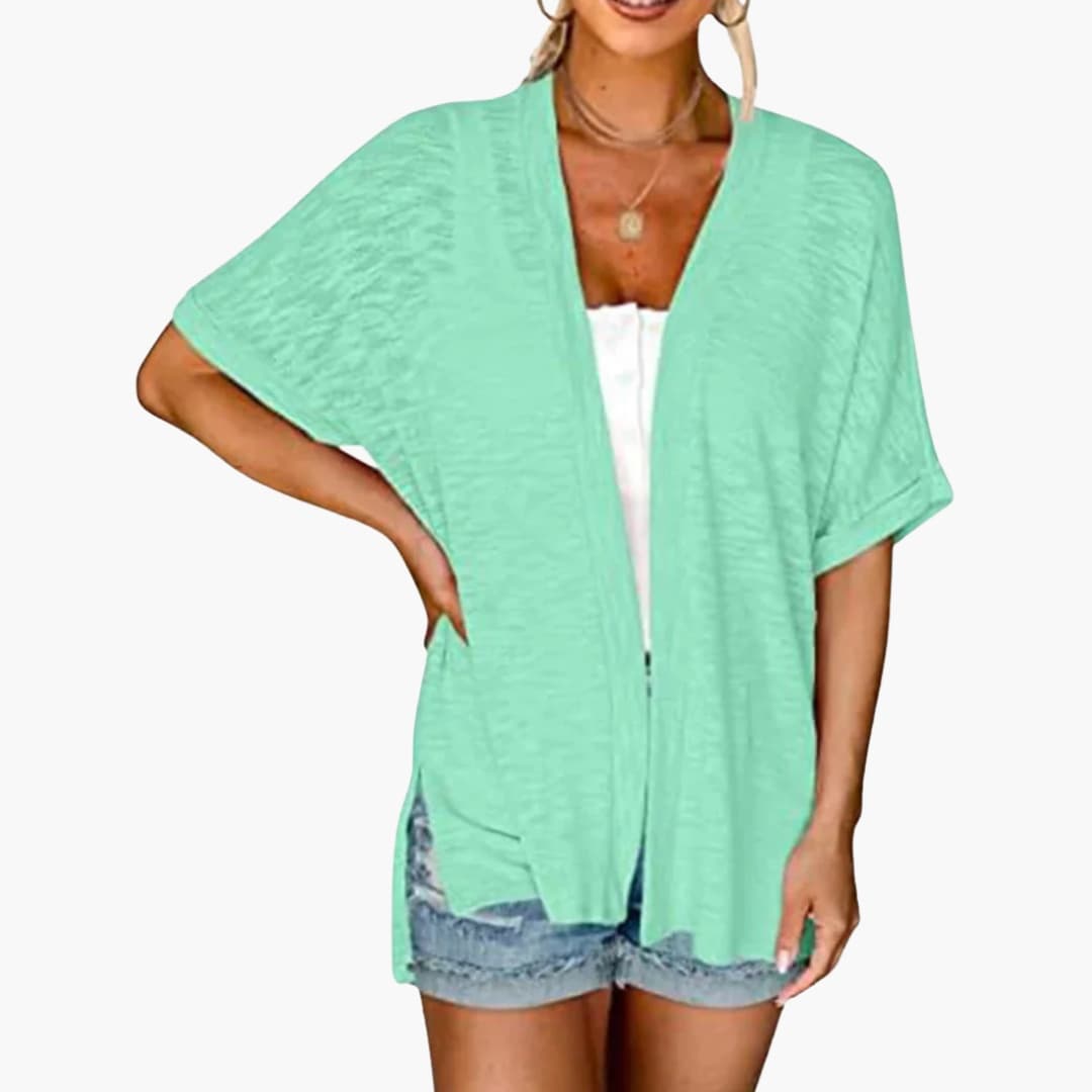 Women’s Open Front Cardigan with Short Sleeves - Layering Top